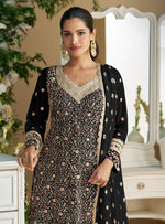 Tasteful Black Color Georgette Fabric Plazzo Suit