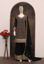 Tasteful Black Color Georgette Fabric Plazzo Suit