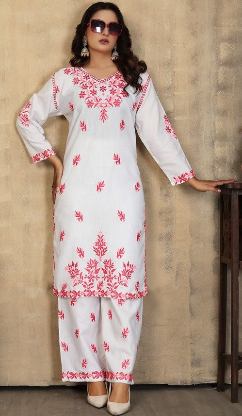 Classy White Color Cotton Fabric Designer Kurti