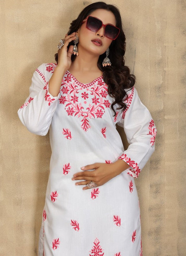 Classy White Color Cotton Fabric Designer Kurti