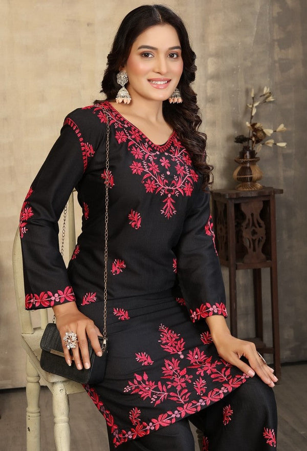Classy Black Color Cotton Fabric Designer Kurti