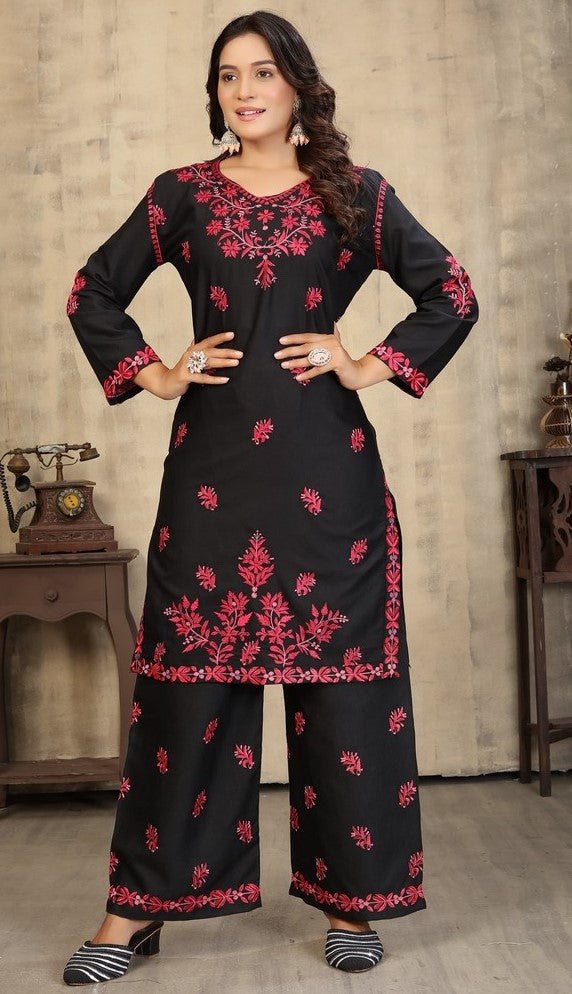 Classy Black Color Cotton Fabric Designer Kurti