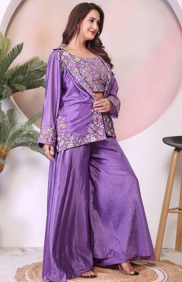 Beautiful Purple Color Silk  Fabric Cord Set