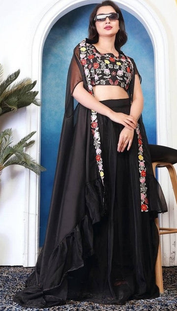 Beautiful Black Color Silk  Fabric Cord Set
