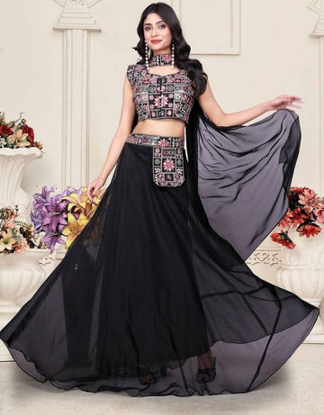 Beautiful Black Color Silk  Fabric Cord Set