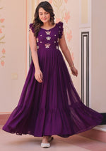 Dazzling Purple Color Blooming Fabric Gown