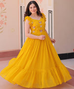 Dazzling Yellow Color Blooming Fabric Gown