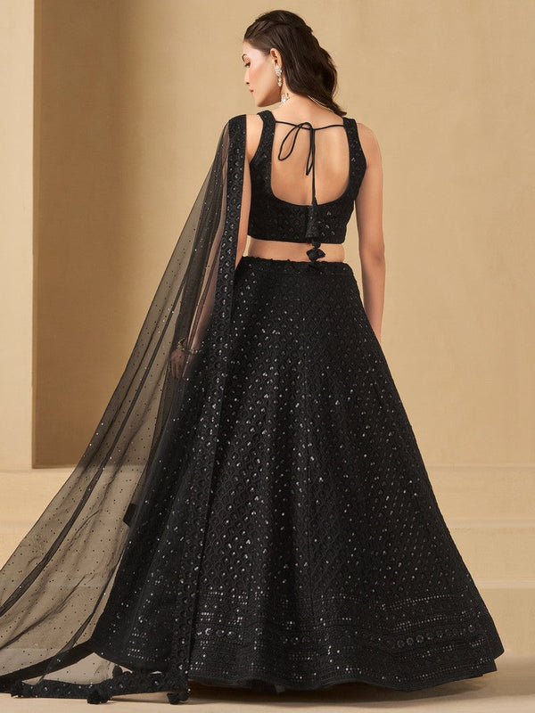 Striking Black Color Georgette Fabric Party Wear Lehenga