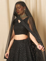 Striking Black Color Georgette Fabric Party Wear Lehenga