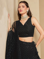 Striking Black Color Georgette Fabric Party Wear Lehenga