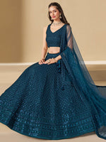 Striking Teal Color Georgette Fabric Party Wear Lehenga