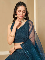 Striking Teal Color Georgette Fabric Party Wear Lehenga