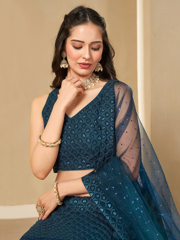 Striking Teal Color Georgette Fabric Party Wear Lehenga