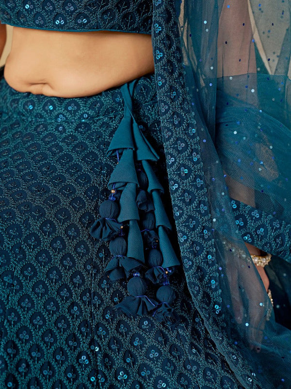 Striking Teal Color Georgette Fabric Party Wear Lehenga