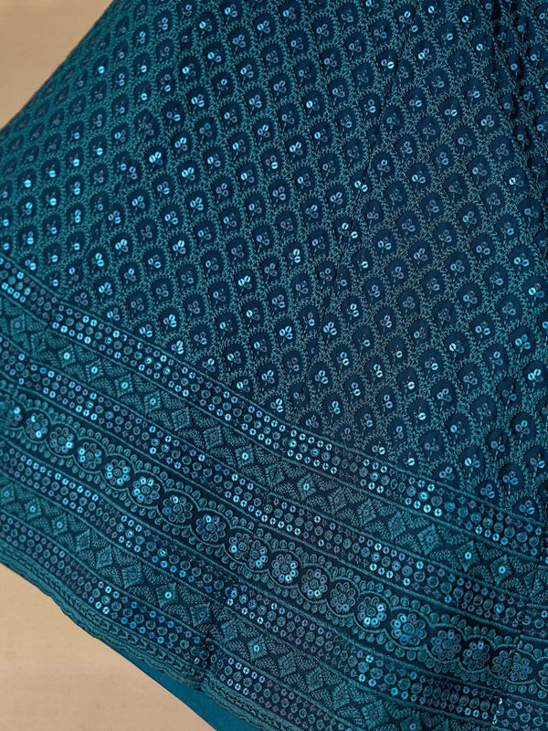 Striking Teal Color Georgette Fabric Party Wear Lehenga
