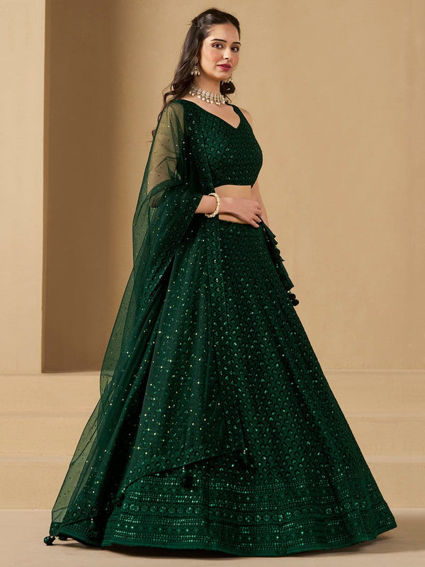 Striking Green Color Georgette Fabric Party Wear Lehenga