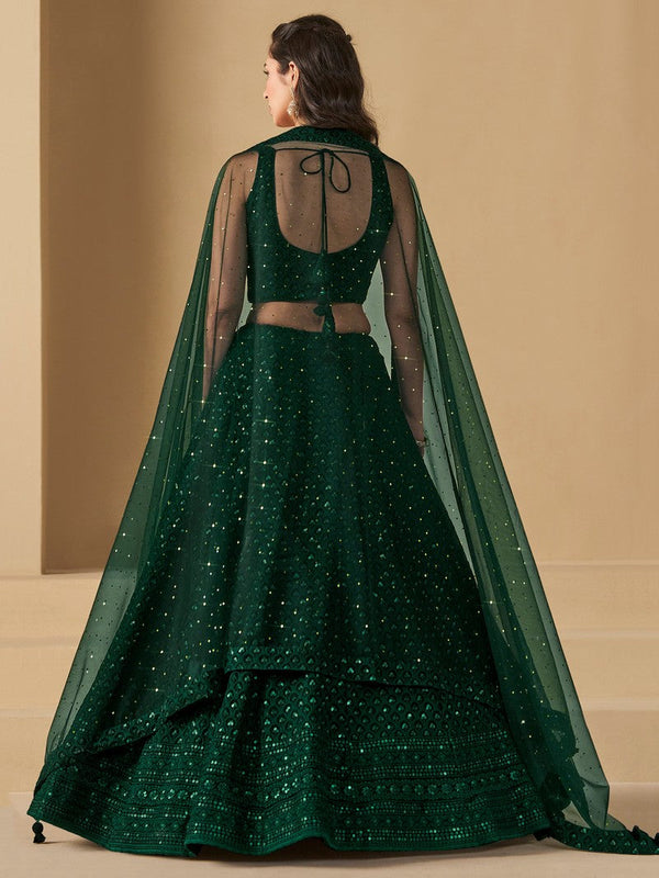 Striking Green Color Georgette Fabric Party Wear Lehenga