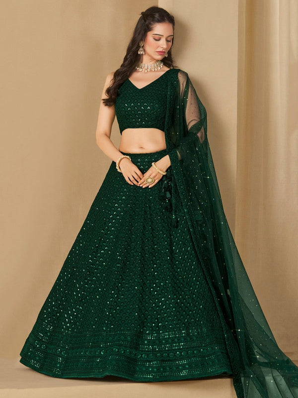 Striking Green Color Georgette Fabric Party Wear Lehenga