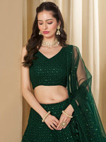 Striking Green Color Georgette Fabric Party Wear Lehenga