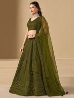 Striking Green Color Georgette Fabric Party Wear Lehenga