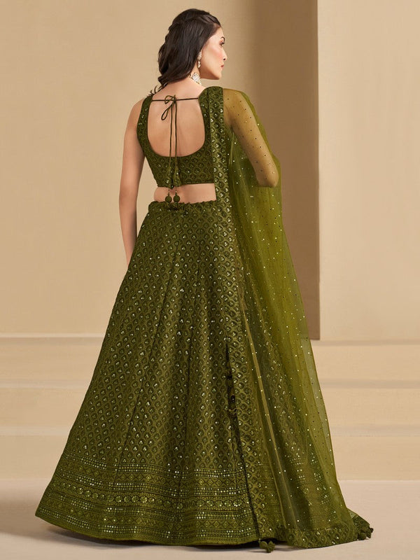 Striking Green Color Georgette Fabric Party Wear Lehenga