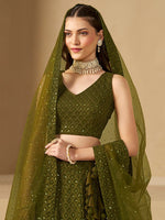 Striking Green Color Georgette Fabric Party Wear Lehenga