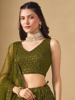 Striking Green Color Georgette Fabric Party Wear Lehenga