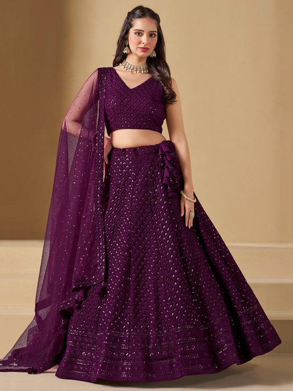 Striking Voilet Color Georgette Fabric Party Wear Lehenga