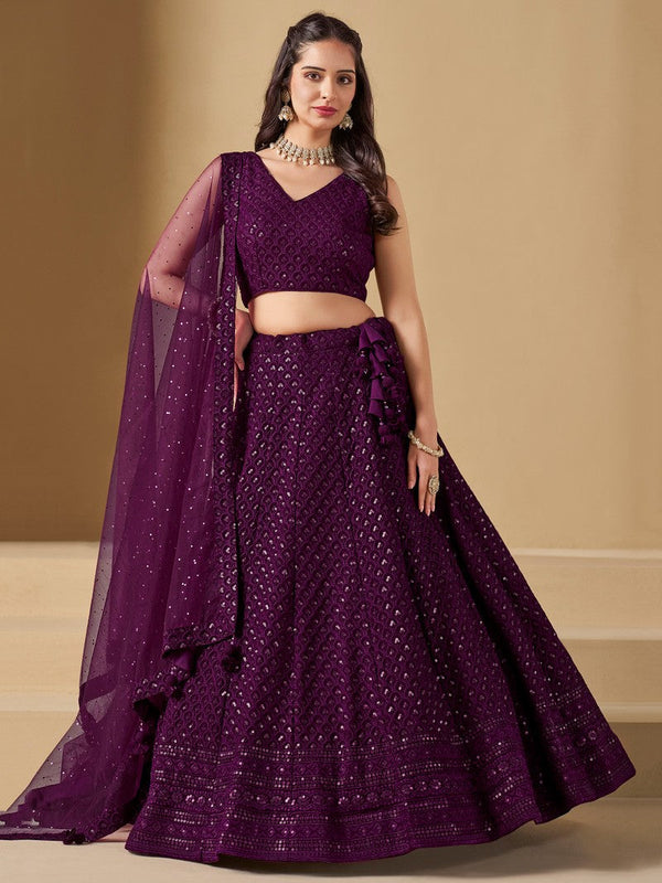 Striking Voilet Color Georgette Fabric Party Wear Lehenga