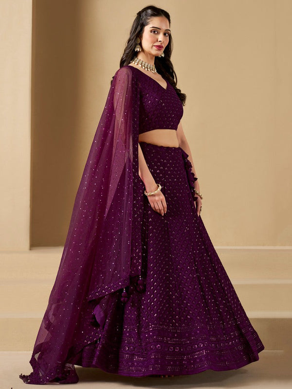 Striking Voilet Color Georgette Fabric Party Wear Lehenga