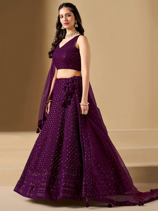 Striking Voilet Color Georgette Fabric Party Wear Lehenga