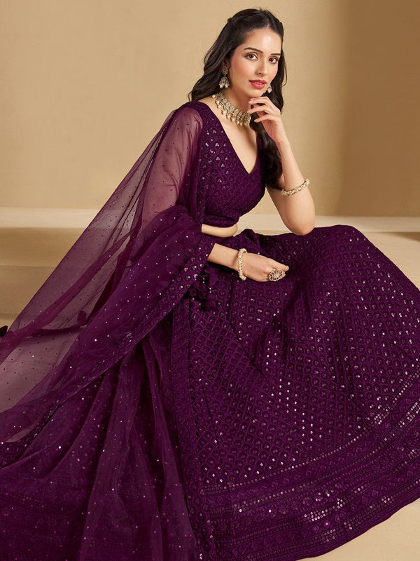 Striking Voilet Color Georgette Fabric Party Wear Lehenga