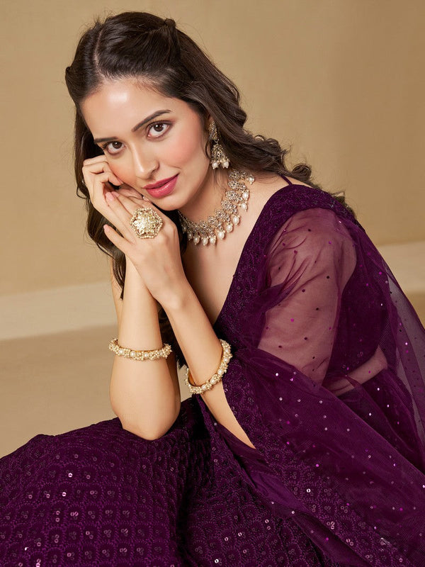 Striking Voilet Color Georgette Fabric Party Wear Lehenga
