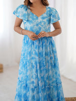 Dazzling Aqua Color Georgette Fabric Gown