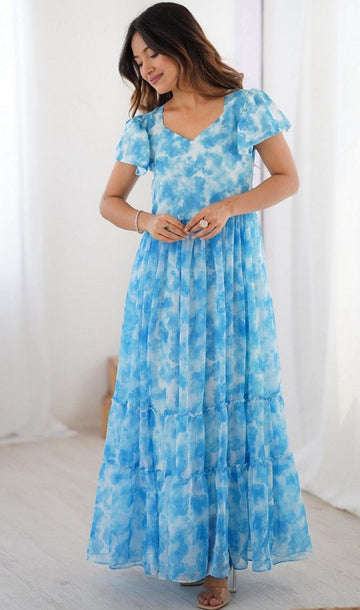Dazzling Aqua Color Georgette Fabric Gown