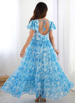 Dazzling Aqua Color Georgette Fabric Gown
