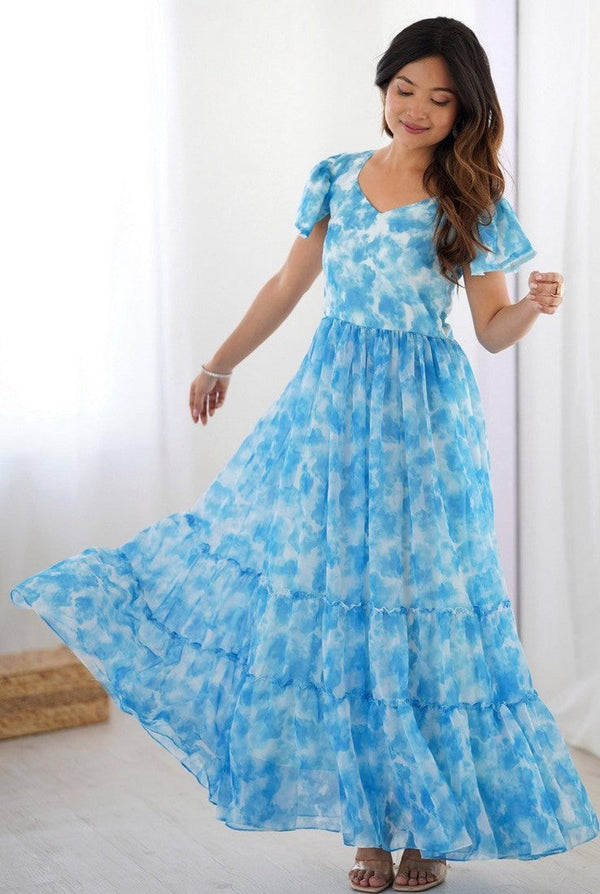 Dazzling Aqua Color Georgette Fabric Gown