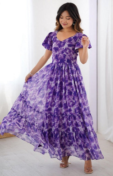 Dazzling Purple Color Georgette Fabric Gown