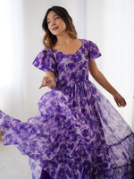 Dazzling Purple Color Georgette Fabric Gown