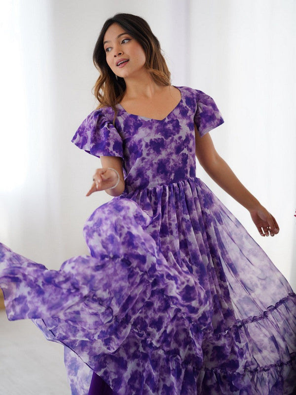 Dazzling Purple Color Georgette Fabric Gown