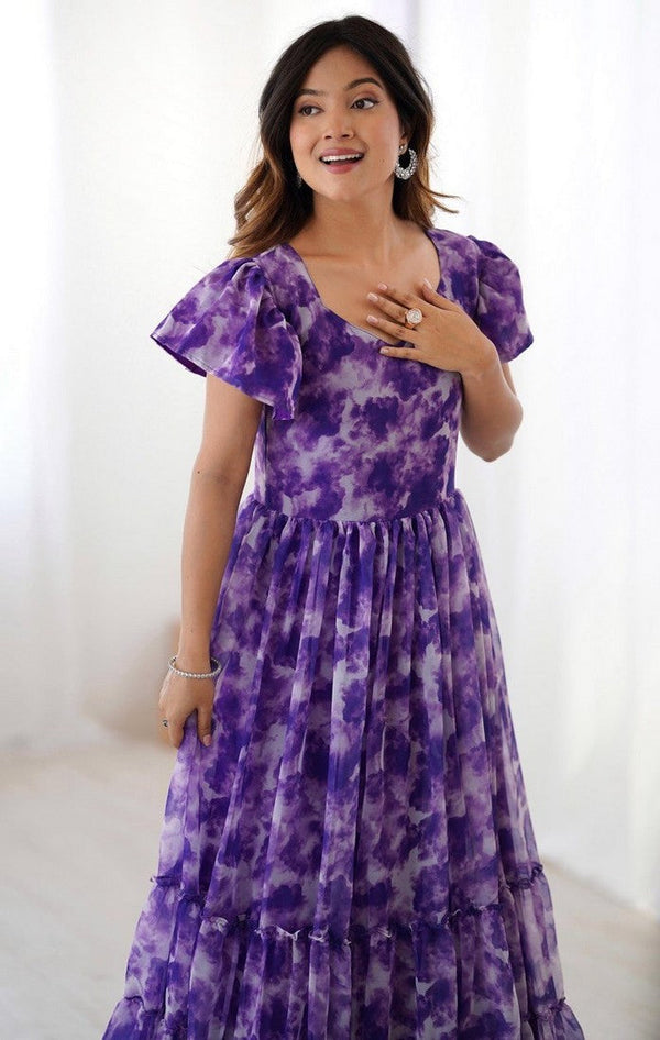 Dazzling Purple Color Georgette Fabric Gown