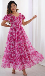 Dazzling Pink Color Georgette Fabric Gown