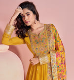 Lovely Yellow Color Chinon Fabric Partywear Suit