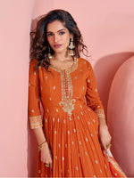 Lovely Orange Color Chinon Fabric Partywear Suit