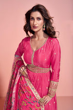 Lovely Pink Color Chinon Fabric Partywear Suit
