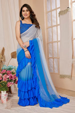 Superb Blue Color Georgette Fabric Designer Saree