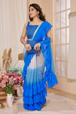 Superb Blue Color Georgette Fabric Designer Saree