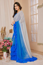 Superb Blue Color Georgette Fabric Designer Saree