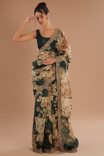 Superb Green Color Organza Fabric Designer Saree