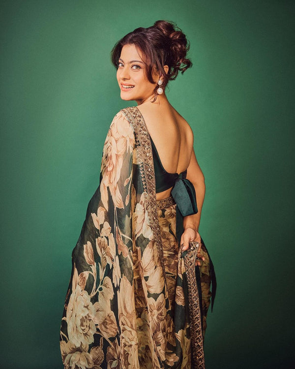 Superb Green Color Organza Fabric Designer Saree